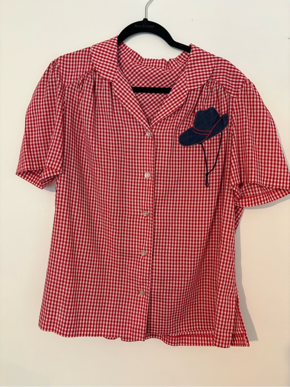 Vintage Handmade Red White Gingham Puff Sleeve Button-Up Cottagecore Western Top